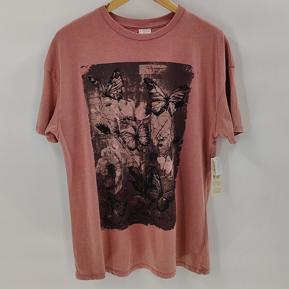 No Boundaries Butterfly Tee Oversized Small Pink NWT